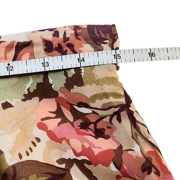 Coldwater Creek Chiffon Godet Midi Skirt Brown Tan Pink Floral Print Women's S - Picture 10 of 11